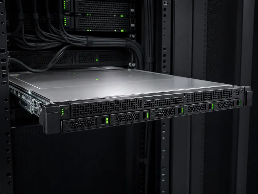 Slim 1U rack server in a data center rack